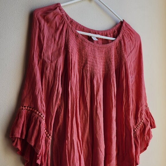 Westport 1962 Coral Scoop Neck Flared Sleeve Poet Blouse Size Small - Picture 2 of 13